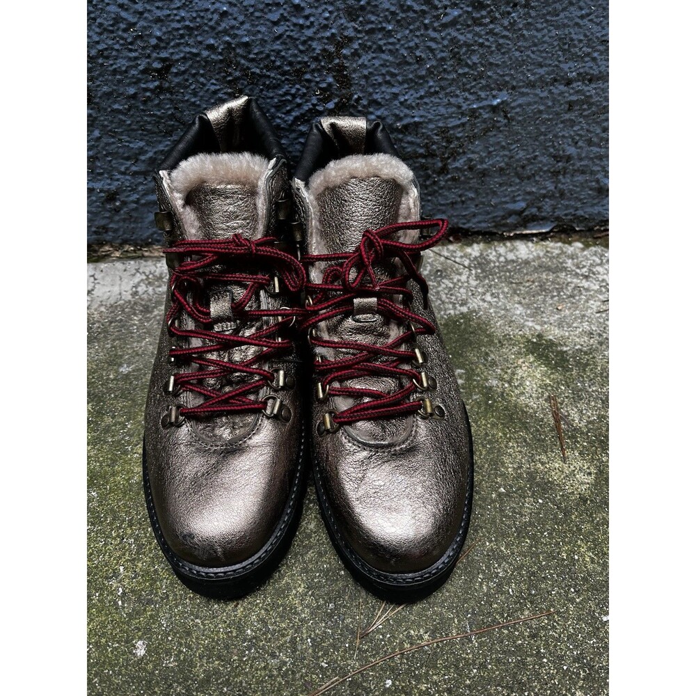 Boemos Italian Shearling Leather Boots Sz 7.5 Lace Up Metallic Grunge Festival